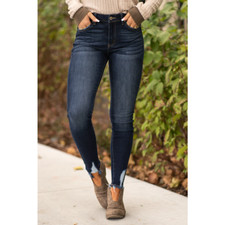 Kancan Dark Wash Distressed Raw Hem "Audrey" High-Rise Skinny Jeans KC7112D 5/26