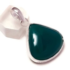 Grass Green Onyx Gemstone Silver Overlay Handmade Modern Design Pendant N3160