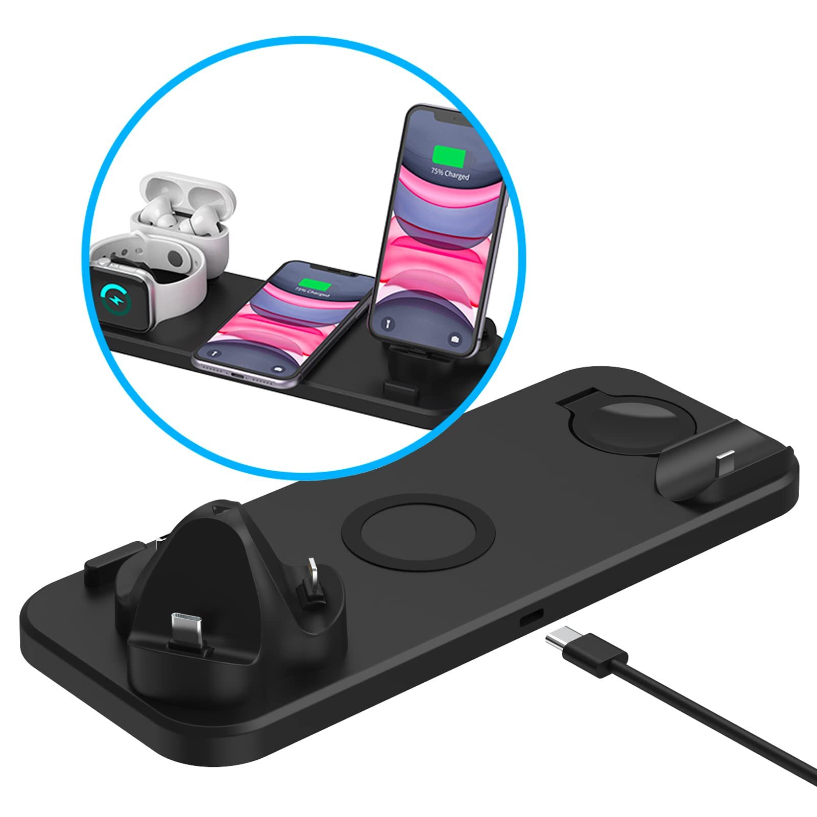 Foldable Wireless Charging Station/Dock, QI-Certified Wireless Charger for Ap...
