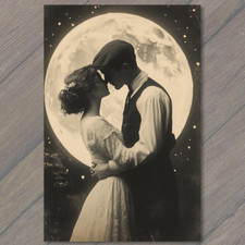 FLATCARD Moonlit Embrace Couple Classic Love Nostalgic Starry Night Romantic