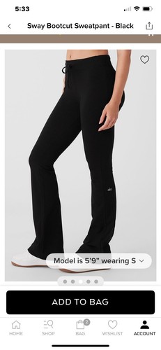 NWT ALO S Yoga Sway Bootcut Sweatpants in Black Size S