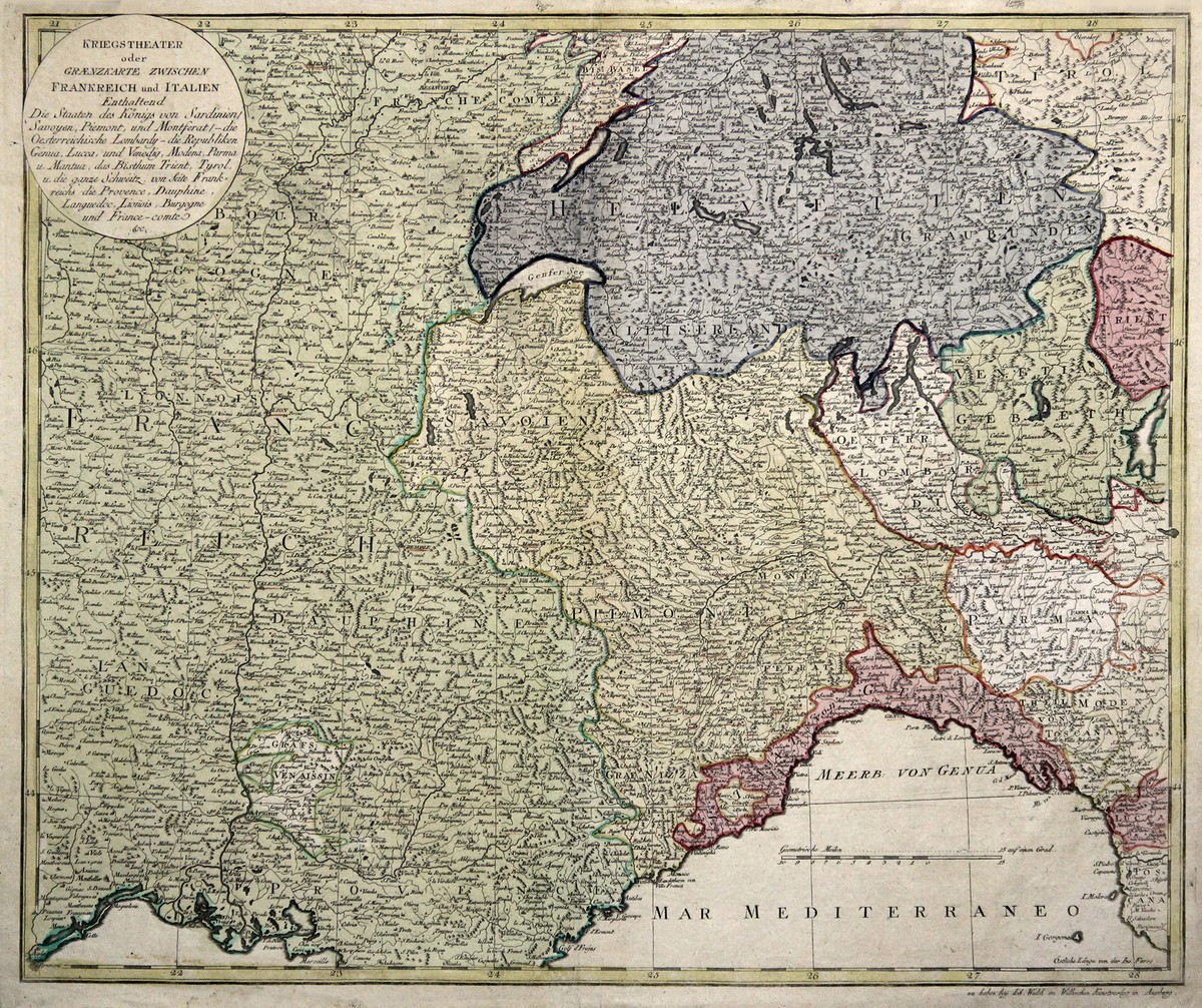 Italy France Switzerland Original Copperplate Map Walch 1792 | eBay