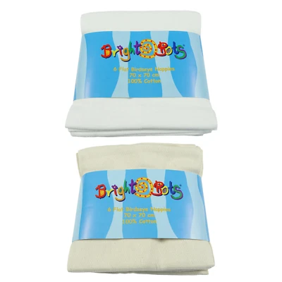 Bright Bots 6pk Birdseye Reusable Flat Nappy 100% cotton 70x70cms Cloth Diaper