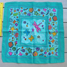 Little Brownie Bakers Dragonfly Butterflies Flowers Green Aqua Bandana/ Scarf