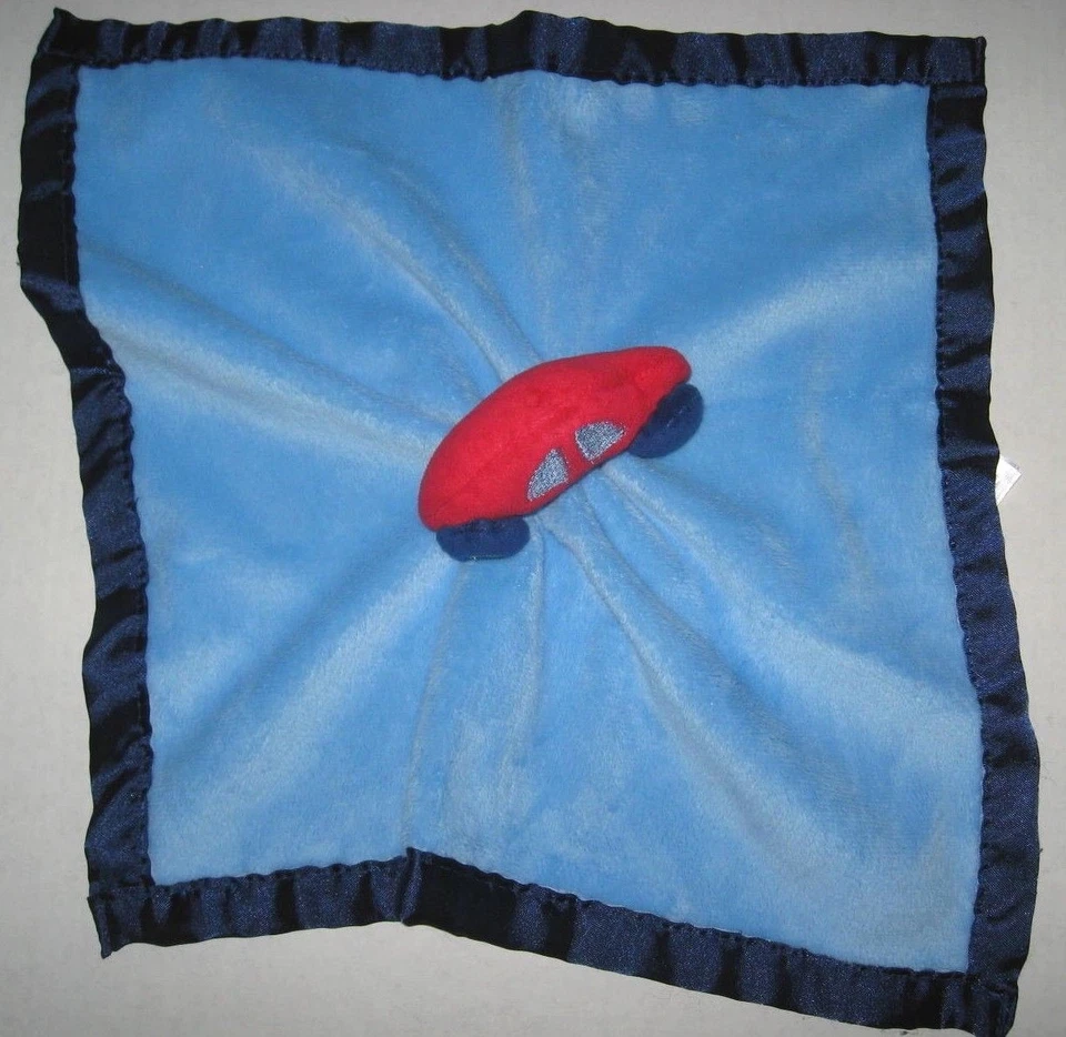 Rima infantil roja coche azul manta de seguridad sonajero bebé adorador peluche juguete satinado Foto 2 de 3