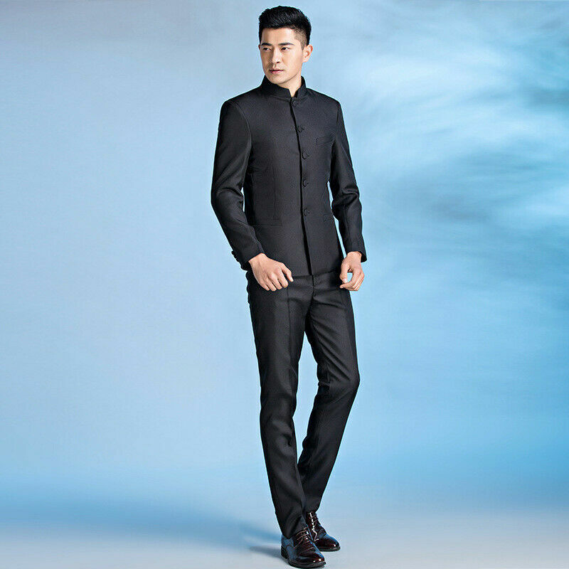 Men Suit Mandarin Grandad Collar 