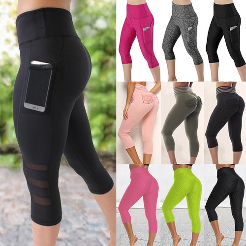 Gym Sports Capri Leggings Pockets 