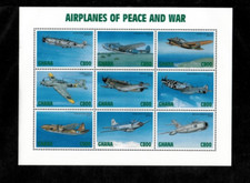 Ghana 1998 - Airplanes of Peace and War - Sheet of 9 Stamps - Scott #2028 - MNH