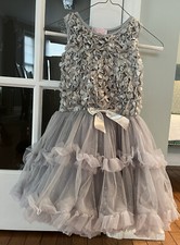 Popatu Girls Silver Grey Sequins Full Tutu Ruffle Skirt Dress Size 6x Preowned