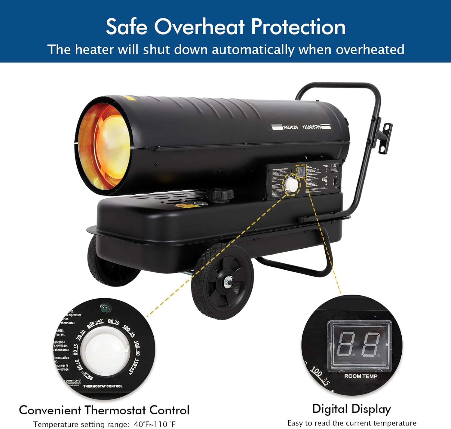 Hykolity 135,000 BTU Forced Air Kerosene Heater, Portable Torpedo Space