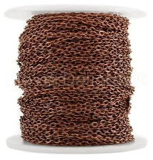 Cable Chain Spool - 100 Feet - Antique Copper Color - 2x3mm Link - Bulk