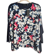 Rafaella Women's Floral Print Top Navy/White/Red M NWT