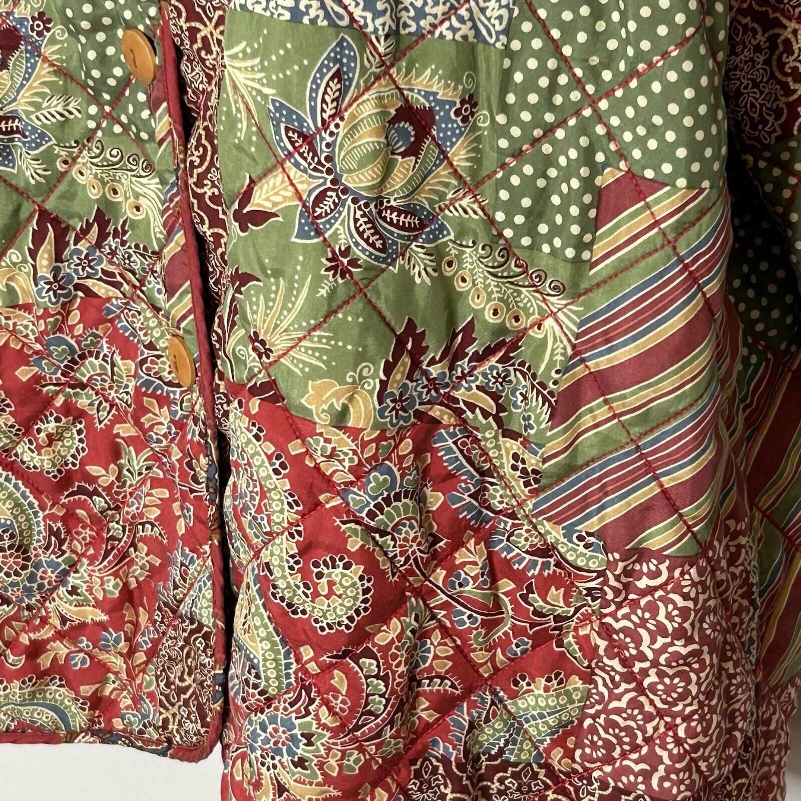 ORVIS Vtg Patchwork Silk Jacket L Reversible Cott… - image 4
