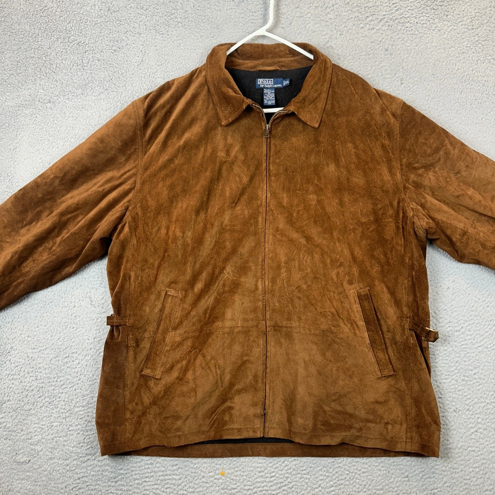 Polo Ralph Lauren Jacket Mens 2XL Suede Leather Brown Full Zip Long Sleeve EUC - product detail image 2