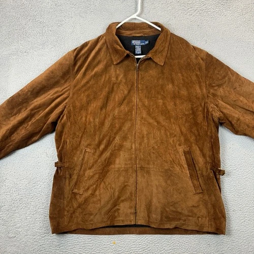 Polo Ralph Lauren Jacket Mens 2XL Suede Leather Brown Full Zip Long Sleeve EUC image 2