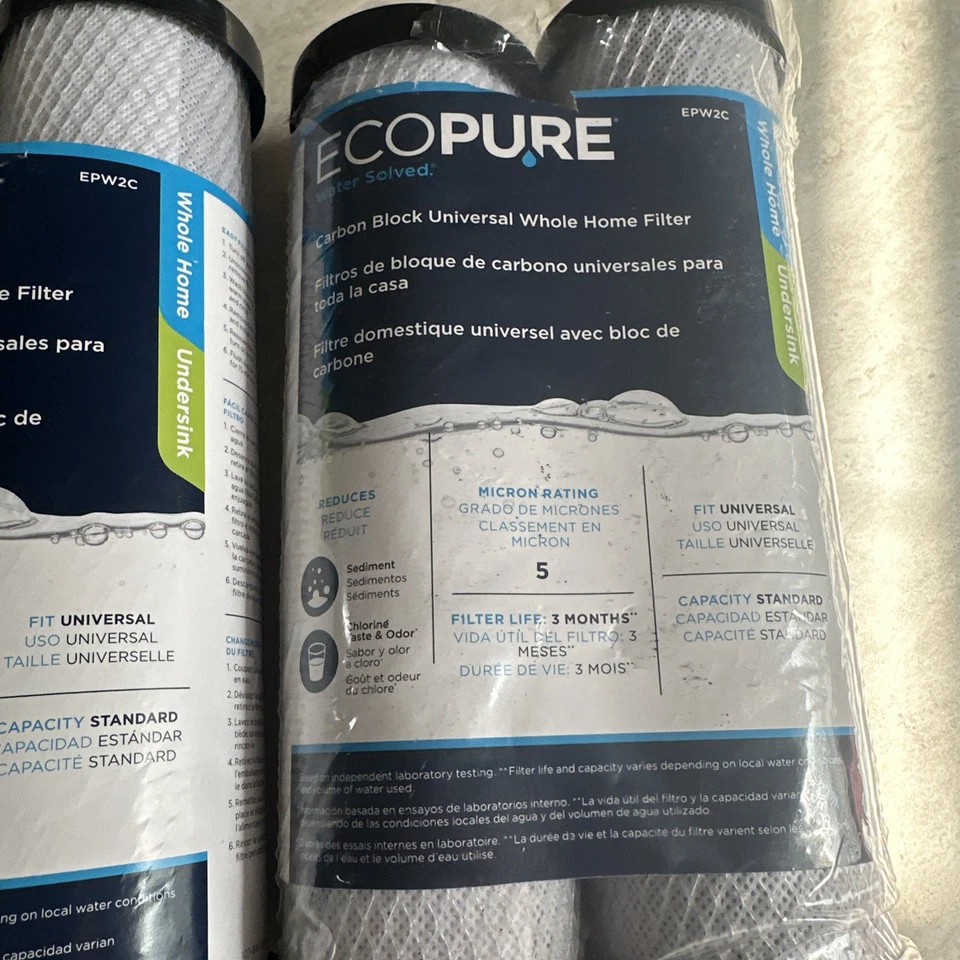 2- EcoPure Water Filter 2-Pack EPW2C Universal Standard Carbon Block Undersink - Image 3 of 4