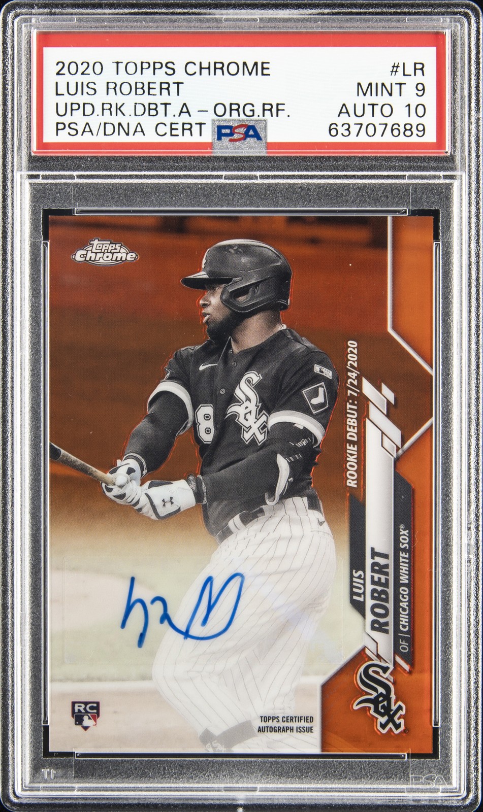2020 TOPPS CHROME UPDATE ROOKIE DEBUT ORANGE LUIS ROBERT RC /25 PSA 9 AUTO 10