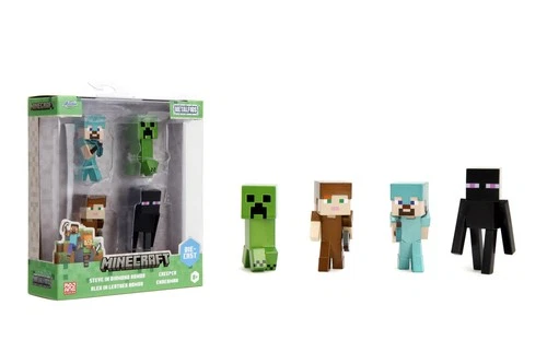 Jada Minecraft 2.5" MetalFigs 4-Pack - Includes Steve in Diamond Armor, Alex in 