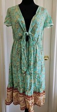 Floral Tie Front Sun Dress Large Green Mini Sundress