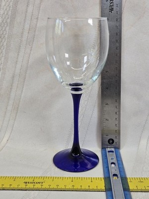 Luminarc France 12oz Cobalt Blue Stem Wine Glass Goblet 8 1/8'' Tall Vintage