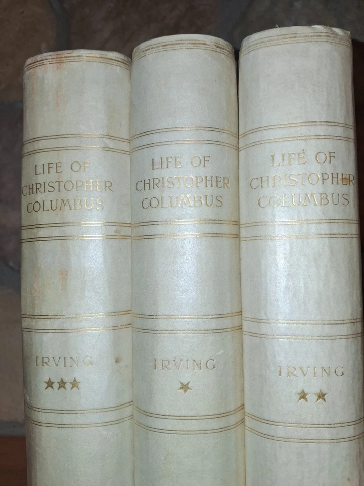 Washington Irving 1892 Rare Limited ED White Leather Columbus 3 Vols - image 2 of 4