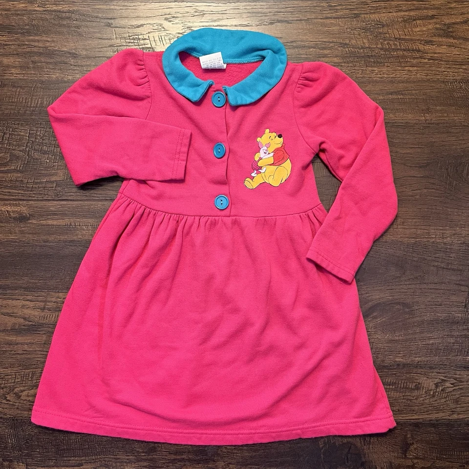 VTG Disney Winnie The Pooh Piglet Dress 6 Pink Big Buttons Y2K 5 4 USA - Image 2 of 4