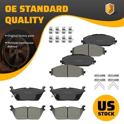 Front & Rear Ceramic Brake Pads w/ Hardware for Ram 1500 2019 2020 2021-2025