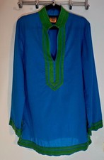 Tory Burch: Blue & Green Tunic– Embroidered Trim, Boho Chic Top L / US 12