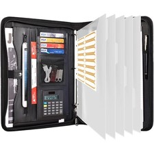 Portfolio Organizer - 3 Ring Binder with Zipper, Black  5 Clear Protectors