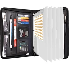  Portfolio Organizer - 3 Ring Binder with Zipper, Black + 5 Clear Protectors