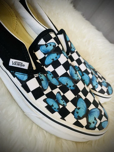 Sneakers Vans uomo o donna blu farfalla 6 7 5 nere a scacchiera slip on