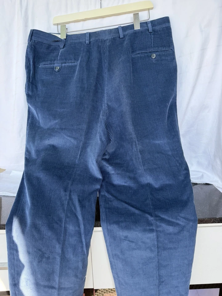 Pantalones plisados de cordouroy Hickey Freeman para hombre azules 100 % algodón con puños talla 40 Foto 4 de 4