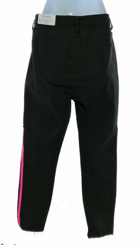 Mc Cello Mid Rise Crop Skinny Black Denim Jeans with Pink Trim Juniors Casual - Picture 2 of 10