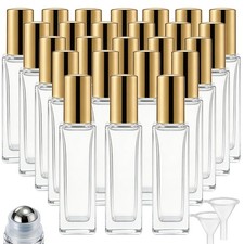 25 Pcs 10 ml Roller Bottles for Essential Oils, Square Gold 25Pcs