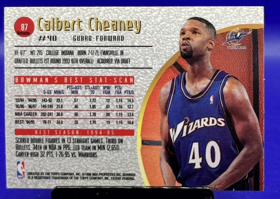 1997-98 Bowman's Best Calbert Cheaney #87 Refractors Washington Wizards - Image 2 of 2