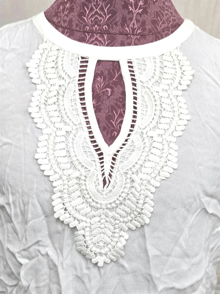 NUEVA Blusa Daniel Rainn XS Floral Detalle Encaje Cerradura Sin Mangas Marfil Foto 2 de 4