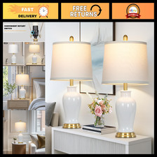 Modern Ceramic Table Lamps Set of 2, 23" White Ceramic Lamps for Living Room