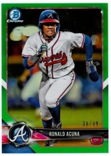 Ronald Acuna Jr 2018 Bowman Chrome Green Refractor Rookie Card RC /99 Braves. rookie card picture