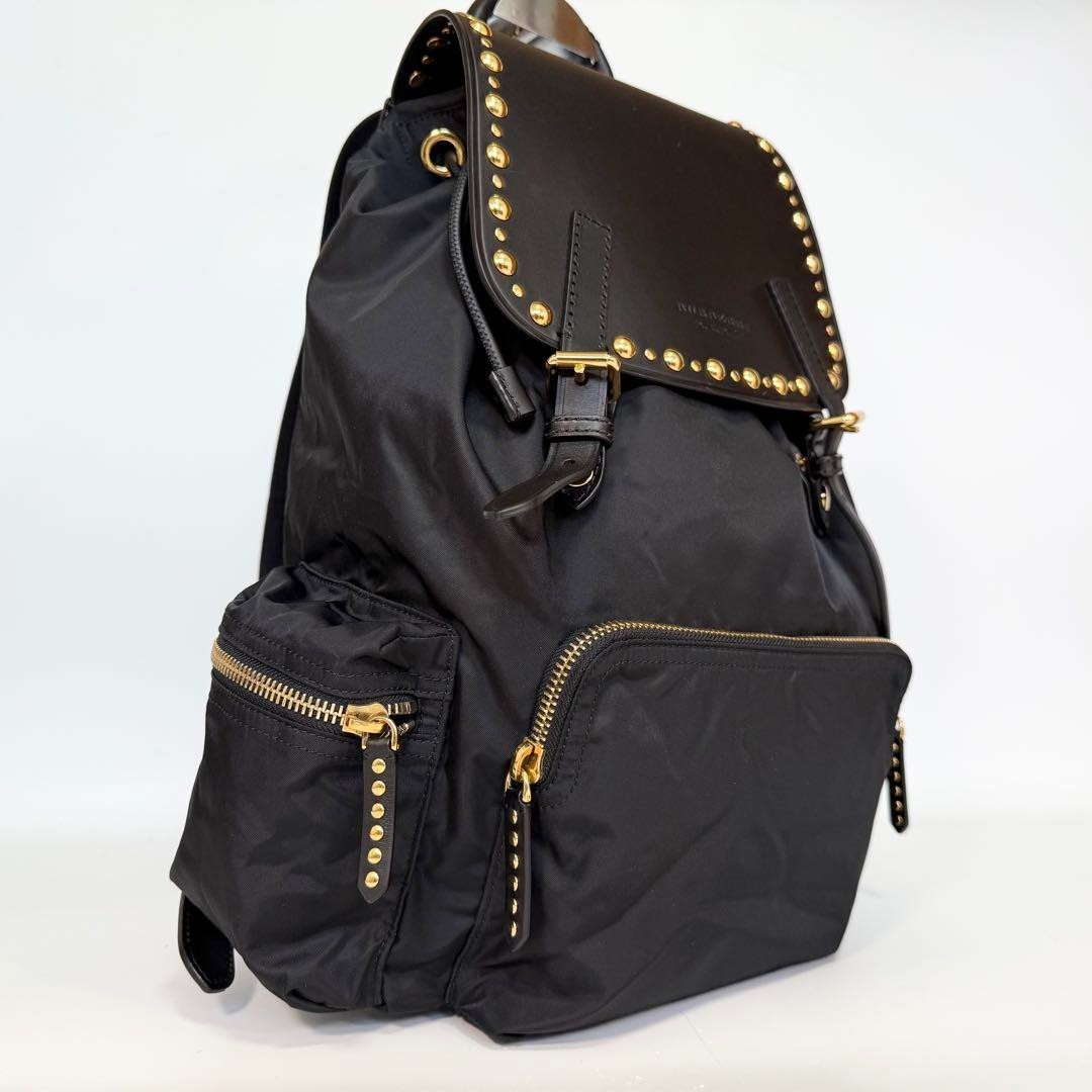 BURBERRYリュックサック Burberry Black Nylon Leather Studded Backpack Rucksack Gold Trim