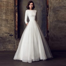 Simple Princess Wedding Dresses A-Line Long Sleeves Sweep Train Bridal Gowns