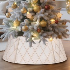 48" Metal Christmas Tree Collar White Diamond Ring Cover 12-15ft Indoor Outdoor