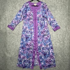 Collections Etc Floral Zip Front Robe Housecoat Lounger Sz L Vtg 90s Purple