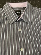 Boss Hugo Boss Mens L Striped Regular Fit Long Sleeve Flip Cuff Preppy Shirt