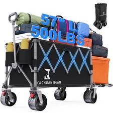57" L Large Collapsible Foldable Wagon with Tailgate & Brake, 500LBS Heavy Du...