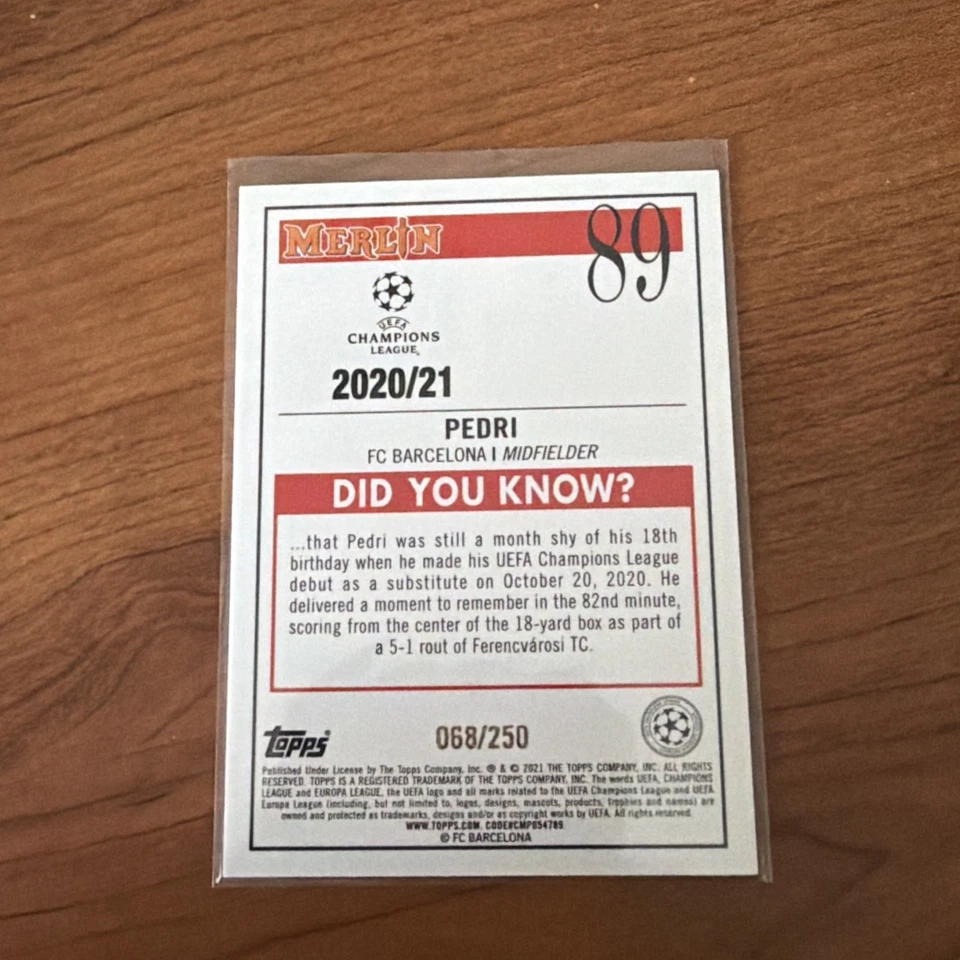 2020-21 Topps Merlin PEDRI Atomic Refractor SSP Rookie 68/250 - Image 2 of 2