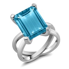 7.00 Ct Octagon Swiss Blue Topaz 925 Sterling Silver X Ring