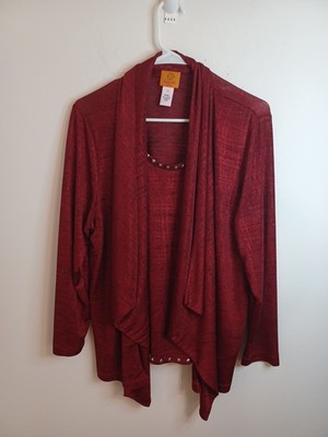 Ruby Rd Open Front Cardigan Petite XL Dark Red Business Casual Career Office 