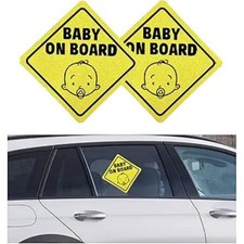 2 PCS Baby On Board Sticker Sign, 5" by 5" Strong Adhesive Bright Yellow Style 1