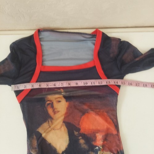 Transparent Mesh Renaissance Portrait Langarm Square Neck Top (geschätzt) Gr. Small - Bild 5 von 8