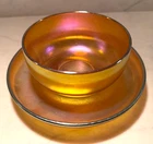 Antq. Louis Comfort Tiffany Iridescent Gold Favrile Glass Bowl & Under plate SET
